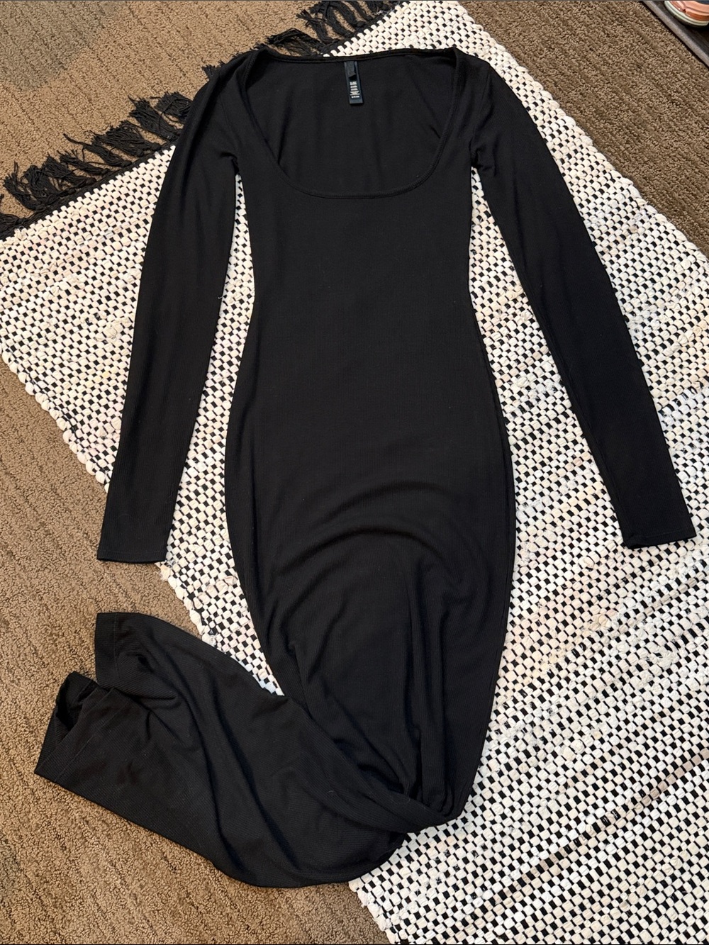 SKIMS Black Long Sleeve Scoop-Neck Maxi Dress